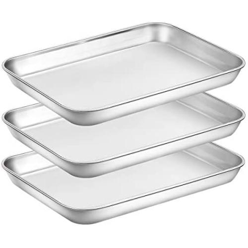 Baking Sheet Pan for Toaster Oven, Stainless Steel Baking Pans Small Metal Cookie Sheets by Umite Chef, Superior Mirror Finish Easy Clean, Dishwasher Safe, 9 x 7 x 1 inch, 3 Piece/set