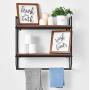 Bathroom Shelves Rustic Wall Shelf with Metal Wall Mounted Wood Shelving,Floating Shelves Towel Rack Storage Shelf Rack(2-Tier) (Black Bracket & Brown Shelves)