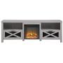 Walker Edison Calgary Industrial Farmhouse X-Drawer Metal Mesh and Wood Fireplace TV Stand for TVs up to 80 Inches, 70 Inch, Stone Grey