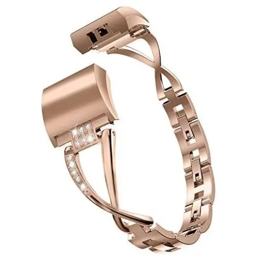Glebo Compatible with Fitbit Charge 2 Bands for Women, Bing Straps Metal Bracelet Bangle Wristbands Accessories Replacement Bands for Fitbit Charge 2 Band Small Large, Rose Gold Glebo Compatible with Fitbit Charge 2 Bands for Women, Bing Straps Metal Bracelet Bangle Wristbands Accessories Replacement Bands for Fitbit Charge 2 Band Small Large, Rose Gold