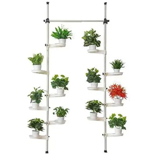 Indoor Plant Storage, FOME Metal Spring Double Pole Stand Corner Flower Display Rack Plant Storage Shelf Hanging Plant Stand Planter Rack Indoor with 12 Trays 2 Hooks 1 Telescopic Rod Indoor Plant Storage, FOME Metal Spring Double Pole Stand Corner Flower Display Rack Plant Storage Shelf Hanging Plant Stand Planter Rack Indoor with 12 Trays 2 Hooks 1 Telescopic Rod