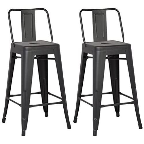 AC Pacific Modern Light Weight Industrial Metal Bucket Back Barstool, 30'' Seat Height Counter Stool (Set of 2), Matte Black Finish