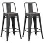 AC Pacific Modern Light Weight Industrial Metal Bucket Back Barstool, 30'' Seat Height Counter Stool (Set of 2), Matte Black Finish