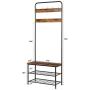 HOOBRO Coat Rack Shoe Bench, Pipe Style Hall Tree Organizer, Entryway Storage Shelf with Unique Double Hooks, Wood Look Accent Furniture with Metal Frame, Industrial Design, Rustic Brown BF01MT01