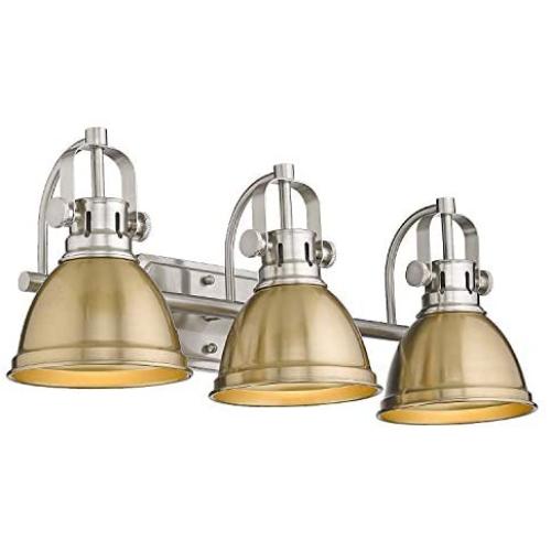 Emliviar 3-Light Bathroom Vanity Light Fixtures, Gold and Brushed Nickel Finish with Metal Shade, 4054 BG