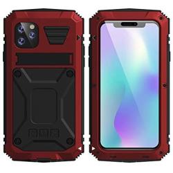 HATA iPhone 11 Metal Military Heavy Duty case, iPhone 11 Rugged Drop Tested Case with Built-in Screen Protector Kickstand Sturdy Full Body Cover (Red, iPhone 11)