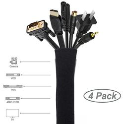 Cable Management Sleeve, JOTO Cord Management System for TV/Computer/Home Entertainment, 19-20 inch Flexible Cable Sleeve Wrap Cover Organizer, 4 Piece - Black