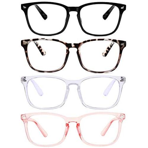 4-Pack Reading Glasses Blue Light Blocking, Fashion Square Computer Readers Women Men Clear Lens Anti UV & Glare