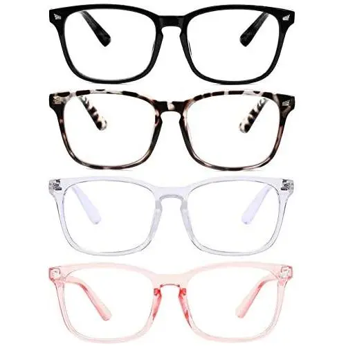 4-Pack Reading Glasses Blue Light Blocking, Fashion Square Computer Readers Women Men Clear Lens Anti UV & Glare 4-Pack Reading Glasses Blue Light Blocking, Fashion Square Computer Readers Women Men Clear Lens Anti UV & Glare