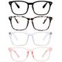 4-Pack Reading Glasses Blue Light Blocking, Fashion Square Computer Readers Women Men Clear Lens Anti UV & Glare