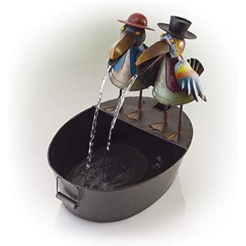 Alpine Corporation 20'' Tall Outdoor Metal Crow Water Fountain Yard Art Decor