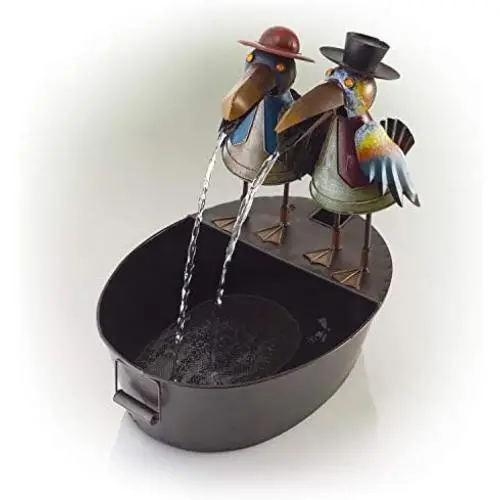 Alpine Corporation 20'' Tall Outdoor Metal Crow Water Fountain Yard Art Decor Alpine Corporation 20'' Tall Outdoor Metal Crow Water Fountain Yard Art Decor