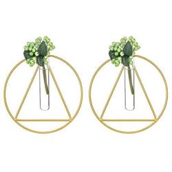 Wall Hanging Flower Vase 2 Pcs Geometric Glass Test Tube Planter with Metal Frame Round Hanging Bud Terrarium Container for Propagating Hydroponic Plants Home Decoration Green Plants Wedding, Gold