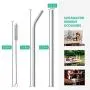 8 Piece 12 Inch Extra Long Reusable Metal Stainless Steel Thick Drinking Straws with Silicone Tips and Cleaning Brush, for Tall Tumblers 40 Ounce, Silver