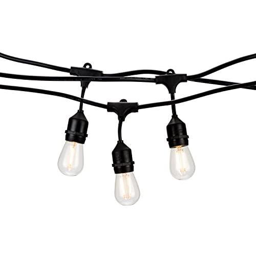 HLO Lighting Outdoor Weatherproof Commercial LED Backyard Bistro Cafe Patio Light String, 48Ft Vintage Edison Porch Strand, 2Ft Spacing, 24 Hanging Sockets, Dimmable Plastic Bulbs, UL Listed