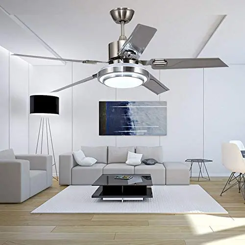 Reversible Ceiling Fan with Light and Remote Control, Stainless Steel, Silver (42in) Reversible Ceiling Fan with Light and Remote Control, Stainless Steel, Silver (42in)