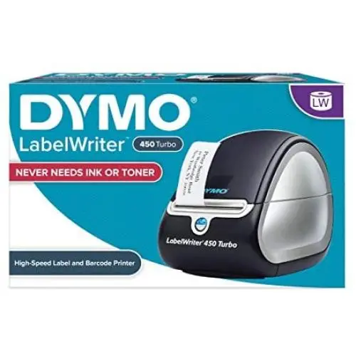 DYMO Label Printer | LabelWriter 450 Turbo Direct Thermal Label Printer, Fast Printing, Great for Labeling, Filing, Shipping, Mailing, Barcodes and More, Home & Office Organization DYMO Label Printer | LabelWriter 450 Turbo Direct Thermal Label Printer, Fast Printing, Great for Labeling, Filing, Shipping, Mailing, Barcodes and More, Home & Office Organization