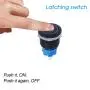 mxuteuk 19mm Latching Push Button Switch 1 NO 1 NC SPDT ON/Off Black Metal Shell with 12v Blue Power Symbol Light with Wire Socket Plug Suitable for 3/4'' Mounting Hole Self-Locking L-19-POWER-B-BU