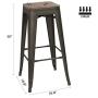 Devoko Metal Bar Stool 30 Indoor Outdoor Stackable Barstools Modern Industrial Square Wood Top Bar Stools Set of 4 (Gun)
