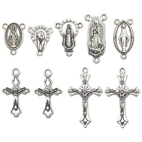 100g (60pcs) Antique Silver Cross Jesus Maria Our Lady Miraculous Centerpiece Crucifix Medal Charms Pendants for Crafting, Jewelry Findings Making Accessory For DIY Rosary Necklace Bracelet (M154) 100g (60pcs) Antique Silver Cross Jesus Maria Our Lady Miraculous Centerpiece Crucifix Medal Charms Pendants for Crafting, Jewelry Findings Making Accessory For DIY Rosary Necklace Bracelet (M154)
