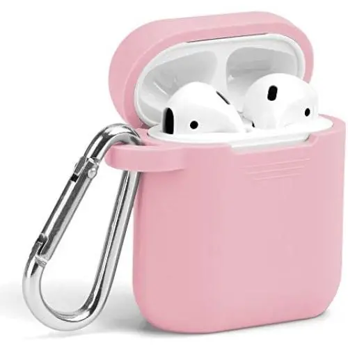 AirPods Case, GMYLE Silicone Protective Shockproof Wireless Charging Airpods Earbuds Case Cover Skin with Keychain Set Compatible for Apple AirPods 2 & 1 – Baby Pink
