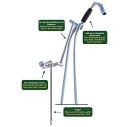 All Metal Outdoor Handheld Shower Kit with Exclusive Self-Closing Pull-Bar Shower Valve – Will Not Break Like Traditional Pull-Chains – 72” Metal Hose with Silicone Inner Tube - 1.5 GPM – Chrome