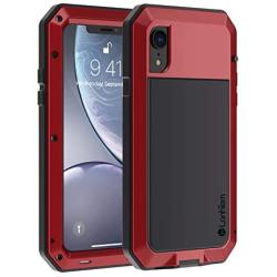 Lanhiem iPhone XR Case, Heavy Duty Shockproof [Tough Armour] Metal Case with Built-in Screen Protector, 360 Full Body Protective Cover for iPhone XR (6.1'' 2018), Dust Proof Design -Red