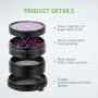 VIVOSUN 2.5'' 4 Pieces Clear Top Lightning Pattern Herb Grinder Aluminium Spice Grinder with Pollen Scraper Purple VIVOSUN 2.5'' 4 Pieces Clear Top Lightning Pattern Herb Grinder Aluminium Spice Grinder with Pollen Scraper Purple