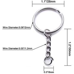 Metal Split Keychain Ring Parts - 50 Key Chains with 28mm Open Jump Ring and Connector - Make Your Own Key Ring