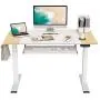 FEZIBO Dual Motor Height Adjustable Electric Standing Desk with Keyboard Tray, 48 x 24 Inch Sit Stand Table with Splice Board, White Frame/Natural and White Top FEZIBO Dual Motor Height Adjustable Electric Standing Desk with Keyboard Tray, 48 x 24 Inch Sit Stand Table with Splice Board, White Frame/Natural and White Top