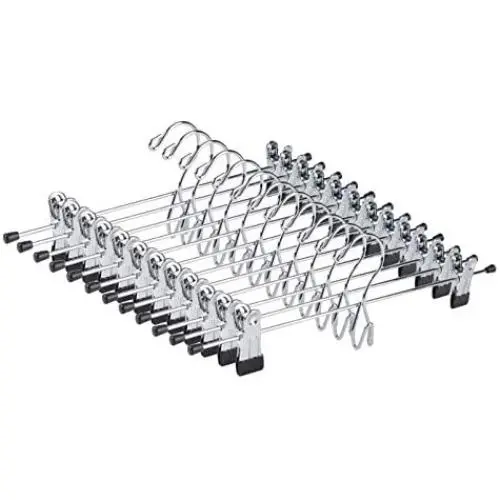 Amber Home Heavy Duty Add On Metal Pants Skirt Hangers, Chrome Stackable Hanger with 2-Adjustable Clips for Trousers, Jeans, Slack, Clothes 12 Pack Amber Home Heavy Duty Add On Metal Pants Skirt Hangers, Chrome Stackable Hanger with 2-Adjustable Clips for Trousers, Jeans, Slack, Clothes 12 Pack