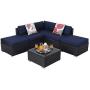 PHI VILLA Outdoor Rattan Sectional Sofa- Patio Wicker Furniture Set (6-Piece 3)