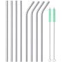 8 Piece 12 Inch Extra Long Reusable Metal Stainless Steel Thick Drinking Straws with Silicone Tips and Cleaning Brush, for Tall Tumblers 40 Ounce, Silver