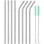 8 Piece 12 Inch Extra Long Reusable Metal Stainless Steel Thick Drinking Straws with Silicone Tips and Cleaning Brush, for Tall Tumblers 40 Ounce, Silver