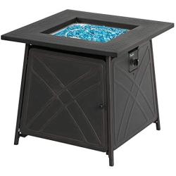 BALI OUTDOORS Gas Fire Pit Table, 28 inch 50,000 BTU Square Outdoor Propane Fire Pit Table with Lid and Blue Fire Glass