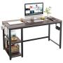 HOMECHO Industrial Computer Desk with 2 Shelves, 55 inch Writing Desk with Storage, Wood Laptop Study Table with Headphone & Cup Holder for Home Office, Sturdy Metal Frame, Easy Assembly, Dark Brown