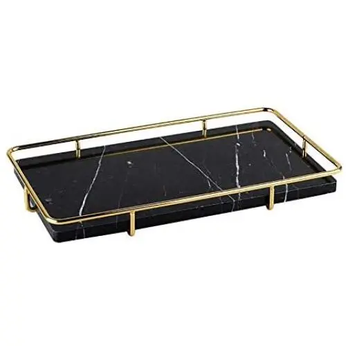 PuTwo Decorative Tray Black Marble Tray with Polished Gold Metal Handles Jewelry Tray Handmade Catchall Vanity Tray for Dresser Bathroom Vanity Table Bar Ideal Gift for Birthday Christmas - Black PuTwo Decorative Tray Black Marble Tray with Polished Gold Metal Handles Jewelry Tray Handmade Catchall Vanity Tray for Dresser Bathroom Vanity Table Bar Ideal Gift for Birthday Christmas - Black