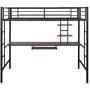 Twin Metal Loft Bed with Desk, Twin Size Bunk Bed with Bilateral Ladders, Guardrails, Desk and Bookcase, Space-Saving Loft Bed with Keyboard Tray for Boys & Girls Teens