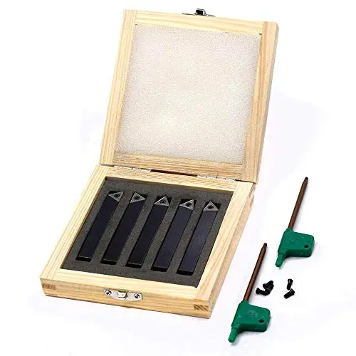 OSCARBIDE 3/8''Indexable Mini Carbide Lathe Turning Tool Holder Metal Lathe Tools Inserts Bits with Carbide Inserts TCMT110204(TCMT21.51),5 Pieces/Set