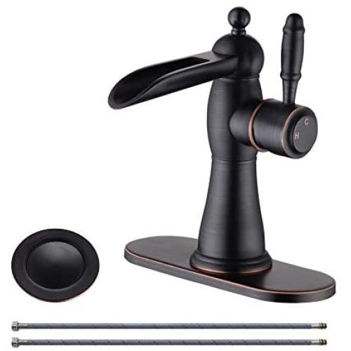 Mejor Solid Brass Single-Handle Waterfull Bathroom Faucet,Lavatory Faucet with 4 inches Deck Plate,CUPC Water Lines and Metal pop-up Drain with Overflow,Oil Rubbed Bronze,ME2535P-ORB