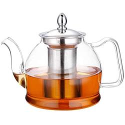 Hiware 1000ml Glass Teapot with Removable Infuser, Stovetop Safe Tea Kettle, Blooming and Loose Leaf Tea Maker Set