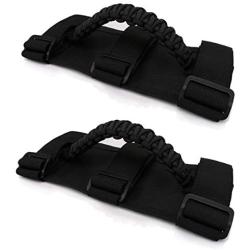 Grab Handles Car Roll Bar Paracord Grab Handles Fit for 2 to 3-inch Roll Bars for Most Jeep Wrangler Models(Pack of 2,Black)