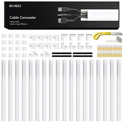 300'' Cable Concealer on Wall Raceway - Paintable Cord Cover for Wall Mounted TVs - Cable Management Kit Including Connectors & Adhesive Strips Connected to Raceway 300'' Cable Concealer on Wall Raceway - Paintable Cord Cover for Wall Mounted TVs - Cable Management Kit Including Connectors & Adhesive Strips Connected to Raceway