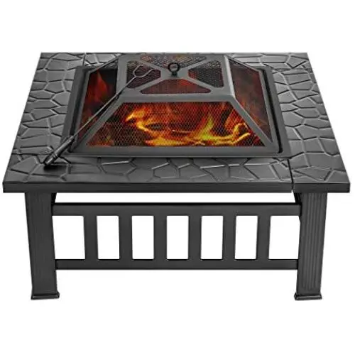 VIVOHOME 32 Inch Heavy Duty 3 in 1 Metal Square Patio Firepit Table BBQ Garden Stove with Spark Screen Cover Log Grate and Poker for Outside Wood Burning and Drink Cooling VIVOHOME 32 Inch Heavy Duty 3 in 1 Metal Square Patio Firepit Table BBQ Garden Stove with Spark Screen Cover Log Grate and Poker for Outside Wood Burning and Drink Cooling