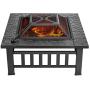 VIVOHOME 32 Inch Heavy Duty 3 in 1 Metal Square Patio Firepit Table BBQ Garden Stove with Spark Screen Cover Log Grate and Poker for Outside Wood Burning and Drink Cooling