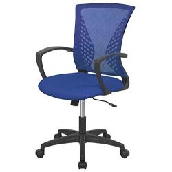 Home Office Chair Mid Back PC Swivel Lumbar Support Adjustable Desk Task Computer Ergonomic Comfortable Mesh Chair with Armrest (Blue)