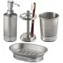 mDesign Metal Bathroom Vanity Countertop Accessory Set - Includes Refillable Soap Dispenser, Divided Toothbrush Stand, Tumbler Rinsing Cup, Soap Dish - 4 Pieces - Brushed Stainless Steel mDesign Metal Bathroom Vanity Countertop Accessory Set - Includes Refillable Soap Dispenser, Divided Toothbrush Stand, Tumbler Rinsing Cup, Soap Dish - 4 Pieces - Brushed Stainless Steel
