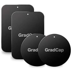 GradCap Metal Plate for Magnetic Mount Universal Replacement Plate Metal Disc with Strong Adhesive for Car Mounts 2 Rectangle and 2 Round (All Black/with Logo)