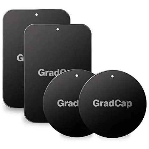 GradCap Metal Plate for Magnetic Mount Universal Replacement Plate Metal Disc with Strong Adhesive for Car Mounts 2 Rectangle and 2 Round (All Black/with Logo)