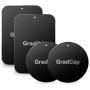 GradCap Metal Plate for Magnetic Mount Universal Replacement Plate Metal Disc with Strong Adhesive for Car Mounts 2 Rectangle and 2 Round (All Black/with Logo)